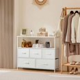 thumbnail image 5 of Yardi Yarda Five drawer cabinet with 1-layer storage rack, Tall Dresser with Fabric Storage Tower and Wooden Top for Indoor as Living Room, Bedroom, White, 5 of 9