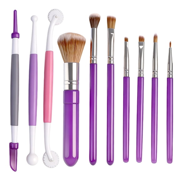 10 Pieces Cake Baking Brushes Food Paint Brush for Chocolate Sugar Cookie Decoration Brushes Set Cookie Decorating Supplies with Fondant and Gum Paste Tool (Purple)