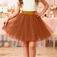 thumbnail image 3 of LIIPEE Girls Skirt Solid Color Elastic Waistband Layered Dance Tulle Skirt For Kids Party Performance Tutu Skirt Breathable Soft Comfortable Cute Skirt,Coffee,One Size, 3 of 5