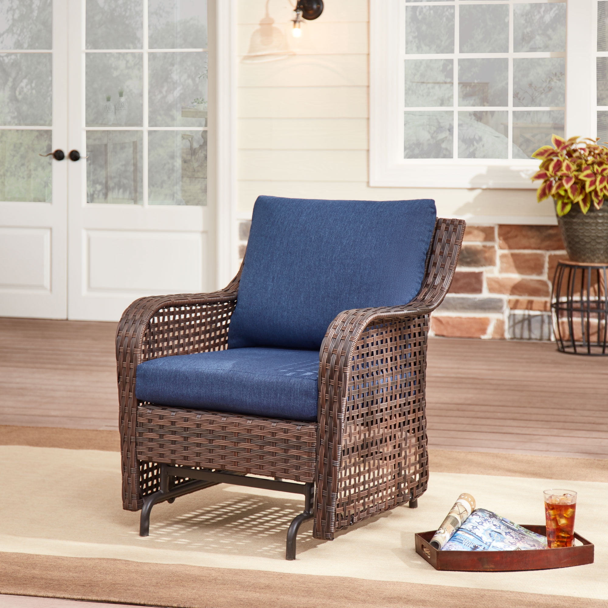 Mainstays Tuscany Ridge Outdoor Glider Chair, Blue - Walmart.com