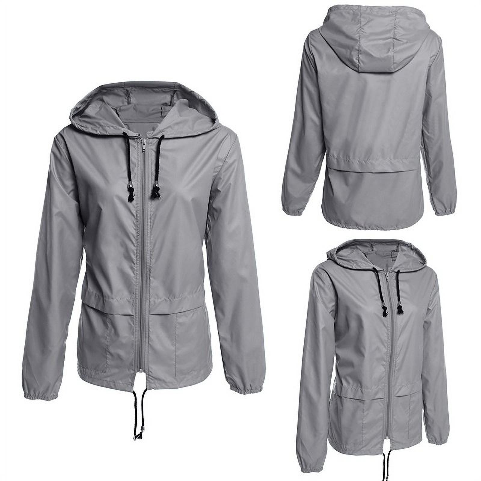 Fashion Thin Section Ladies Waterproof Clothing Hooded Drawstring Outdoor Hiking Rain Jacket Jacket - image 2 of 7