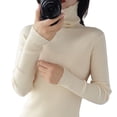 thumbnail image 1 of Jerséis para mujer, suéter tejido de cuello alto liso de otoño e invierno, manga larga Beige xl Yuyangstore Suéter de punto mujer, 1 of 4