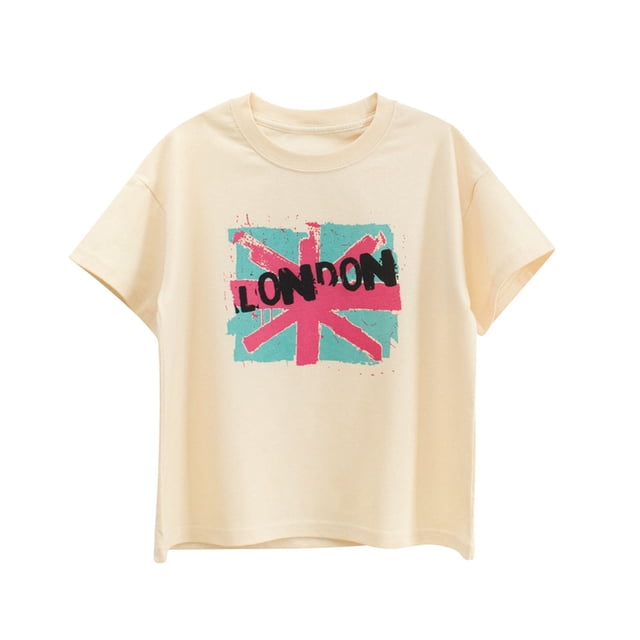 Sunnyoo T-Shirt Décontracté pour Grands Garçons, Imprimé London, Manches Courtes, Col Rond, Tailles 4-13