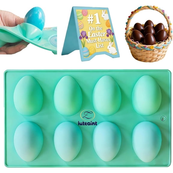 Easter Egg Silicone Mold for Baking, 3 Pack 24 Cavity Food-Grade Chocolate Molds, Non-stick Egg Shaped Easter Freezer Molds, DIY Baking Supplies Tools Set for Cake, Jello, Ice Cream, Dessert
