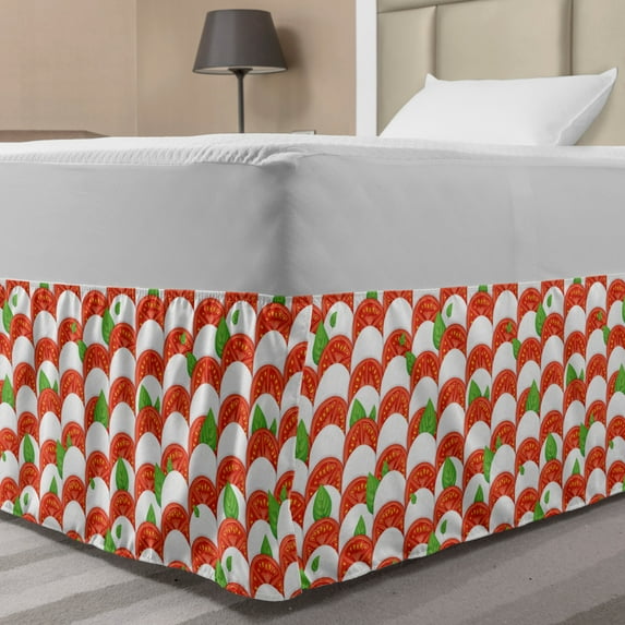 Italy Bed Skirt, Realistic Ingredients for Pizza Mozzarella Cheeses Tomatoes and Basil Leaves, Elastic Bedskirt Dust Ruffle Wrap Around for Bedding Decor, 4 Sizes, Multicolor, by Ambesonne