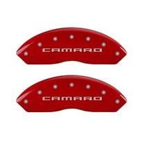 MGP 4 Caliper Covers Engraved Front Gen 5/Camaro Engraved Rear Gen 5/RS Red finish silver ch Fits select: 2017 CHEVROLET CAMARO LS/LT, 2018 CHEVROLET CAMARO LT