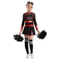 thumbnail image 7 of Aislor Girls Long Sleeve Cheerleading Uniform Cheer Leader Dance Dress with Headwear Pom Pom Socks Red&Black 8, 7 of 7