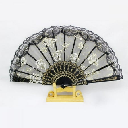 

CUTELOVE Chinese Dance Party Wedding Fan Lace Flower Folding Hand Held Flower Fan