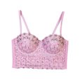 thumbnail image 2 of Lixiuxyad Casual Tank Tops Lace Camisole Rhinestone Beaded Crop Top Belly Dance Corset Slimming Fishbone Bustier Top For Fashionable Layering,Pink, 2 of 5