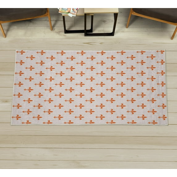 Fleur De Lis Decorative Rug, Repeated Abstract Floral Old Antique Royal Forms in Checkered Effect, Quality Carpet for Bedroom Dorm and Living Room, 6 Sizes, Burnt Orange, by Ambesonne