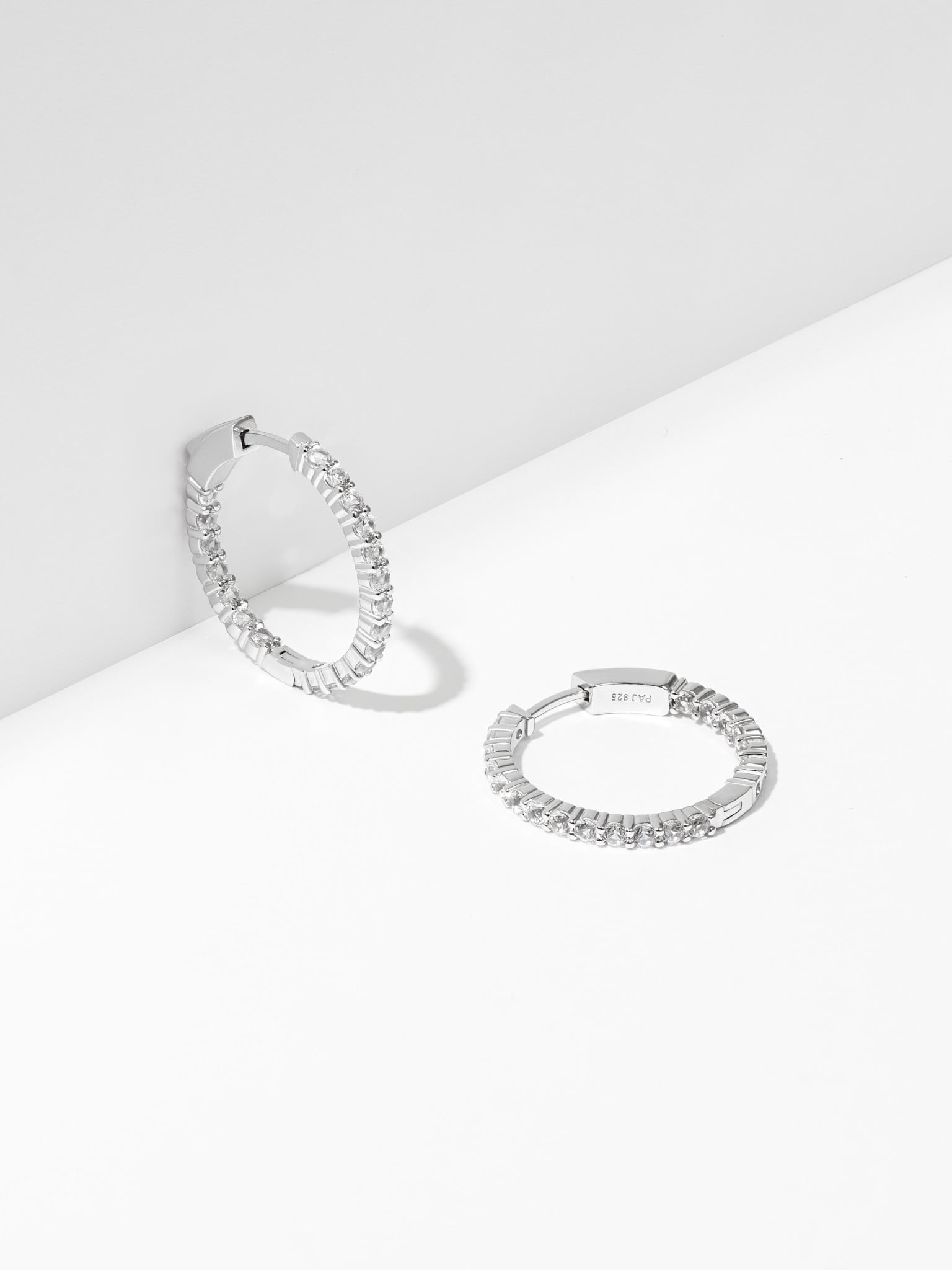 Forever Facets Jewelry Platinum over Sterling Silver Created White Sapphire Hoop Earrings Jewelry with Black Velvet Pouch and Box