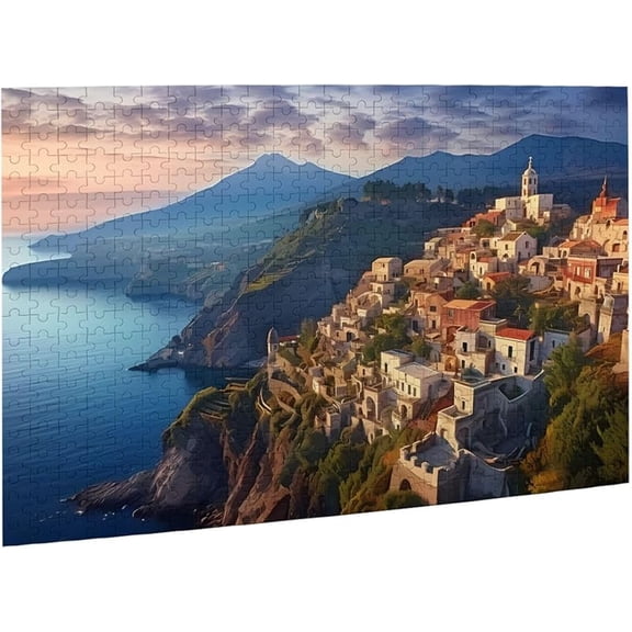 Puzzles for Adults 500 Pieces Jigsaw Puzzles Mediterranean Santorini Greece Beautiful Scenic Formation Wooden Wall Art Pictures for Living Room Props Toys 20.4 x 14.9 in