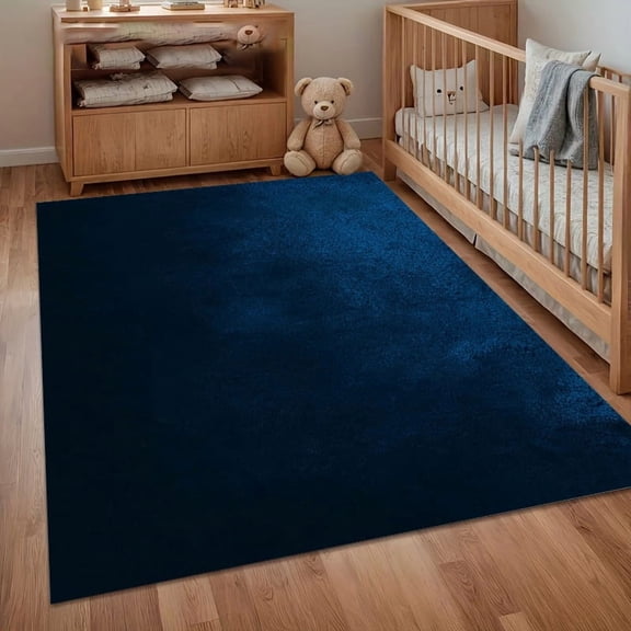 Solid Navy Blue Area Rug Non Slip Washable Floor Carpet for Living Room Bedroom Nursery with Smooth Solid Color Pattern