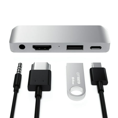 Satechi - Type-C Mobile Hub with USB-C PD Charging, 4K HDMI, USB 3.0 & Headphone Jack - 2020/2018 iPad Pro, Microsoft Surface Go - Space Gray