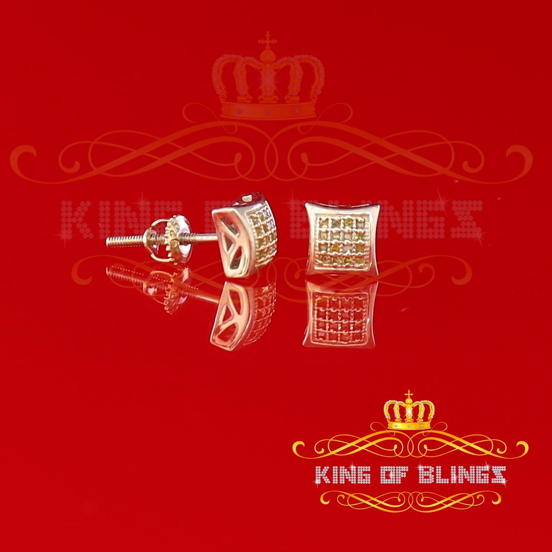King of Bling's 0.10ct Yellow Diamond Stud Earrings For Women Yellow 925 Sterling Silver For Men