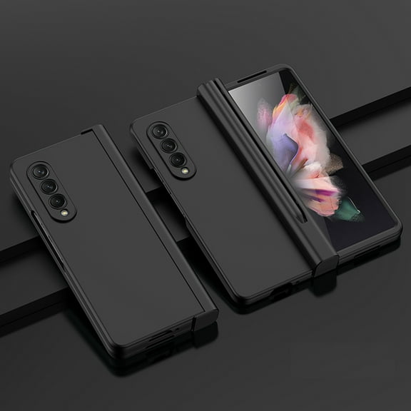 Dteck for Samsung Galaxy Z Fold3 5G Case with Pen Holder & Hinge Protection, Full Body Shockproof Cover with Built-in Screen Protector Matte PC Non-Slip Protective Phone Case for Samsung Z Fold3,Black