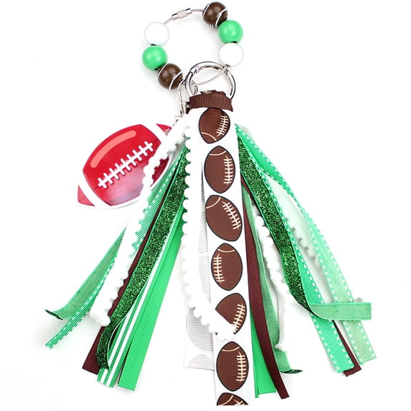 COOLHOOD Sports Keychain Charm With Ribbon Tassels And Wood Beads For Sports Fan Bag Decoration Hanging Accessories