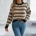 thumbnail image 6 of Women's Striped Top Crewneck Color Bands Long Sleeve Knit Pullover Sweater Black L, 6 of 7