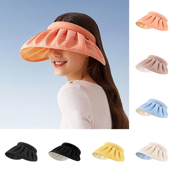 D-GROEE Women Sun Visor Hats Wide Brim Ladies Girls Summer Hat Breathable Empty Top Hat for Outdoor Beach Anti-UV