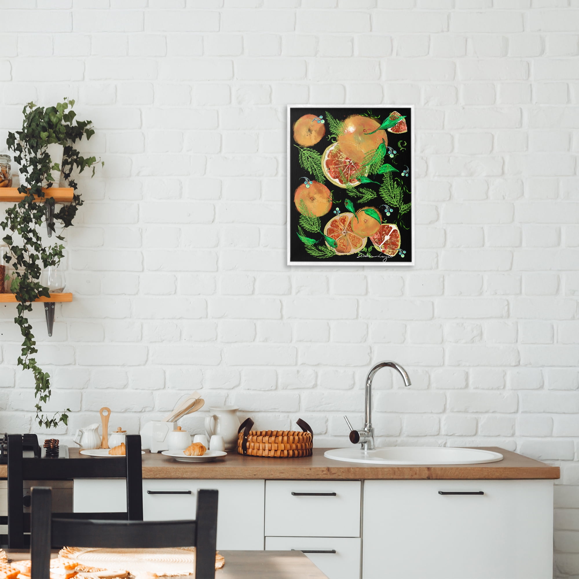 Stupell Industries Grapefruit & Ferns Medley White Framed Giclee Art, design by Susan Lugar