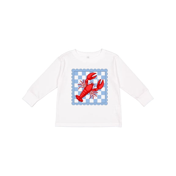 Inktastic Lobster Checkered Stamp Coastal Girls Long Sleeve Toddler T-Shirt