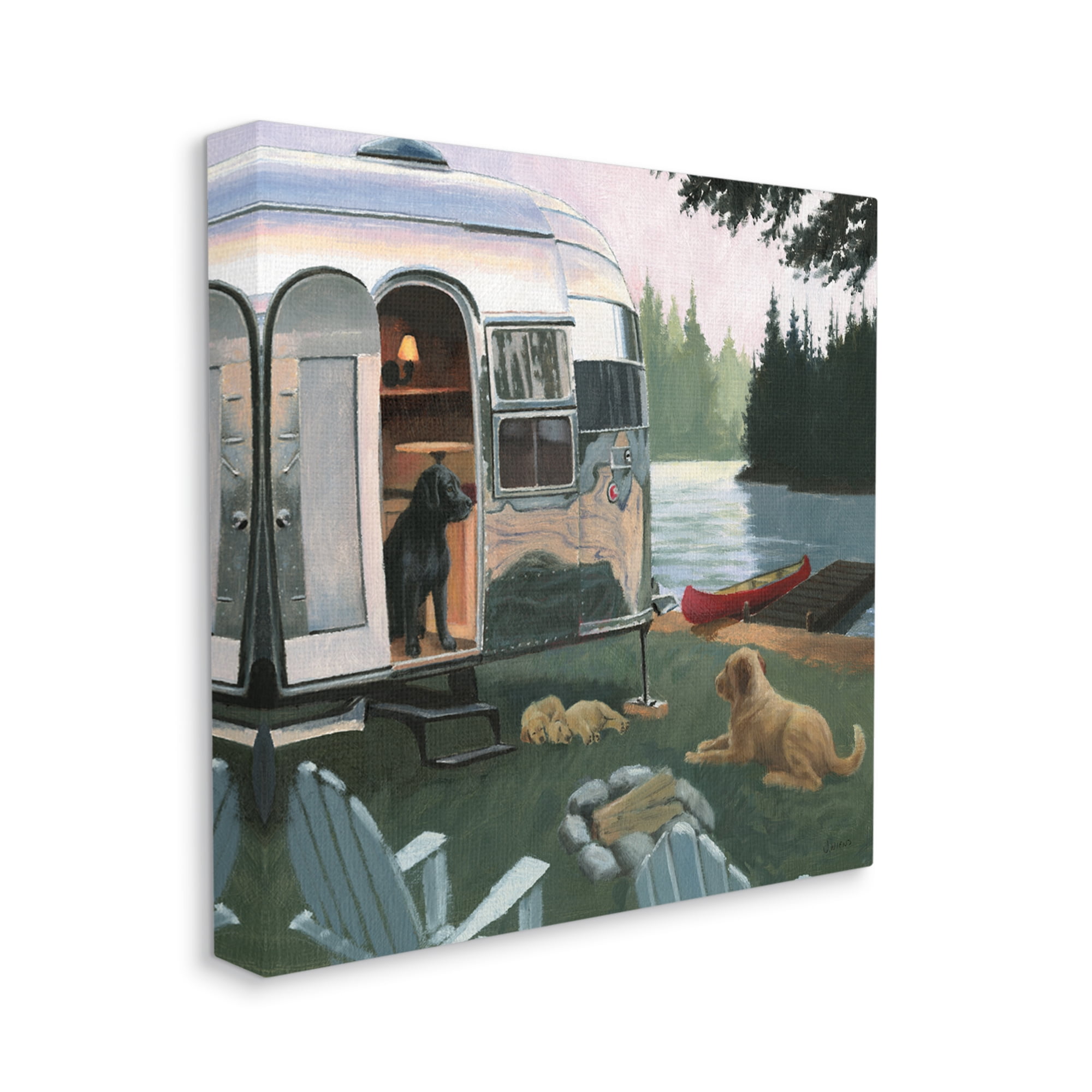 Stupell Industries Camping Dogs at Lake Nature Painting Gallery Wrapped Canvas Print Wall Art, 24 x 24