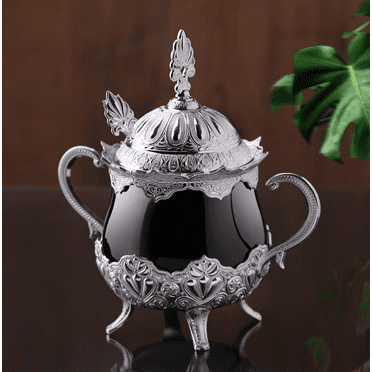 Black Porcelain Round Sugar Bowl silver