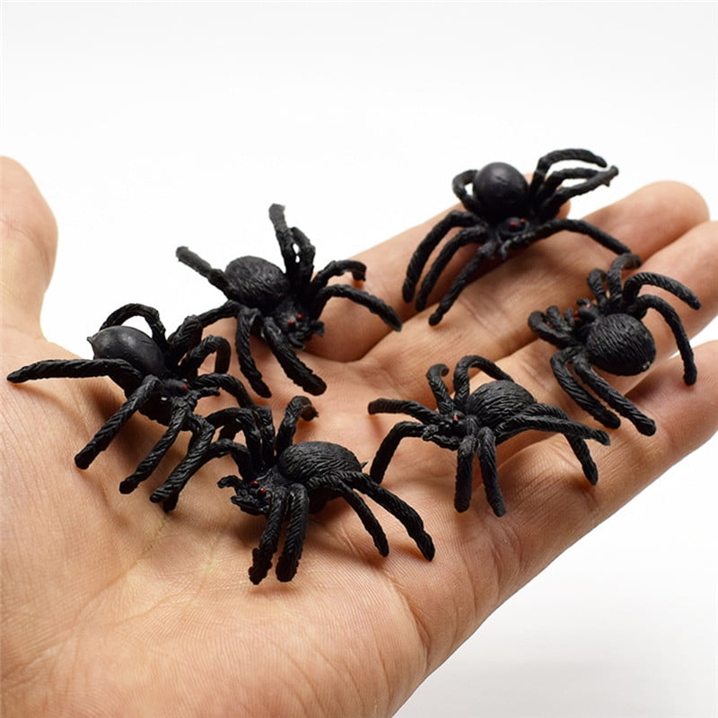 5X Flexible Plastic Simulation Spiders Black Joke Prank Toy Halloween BOH 