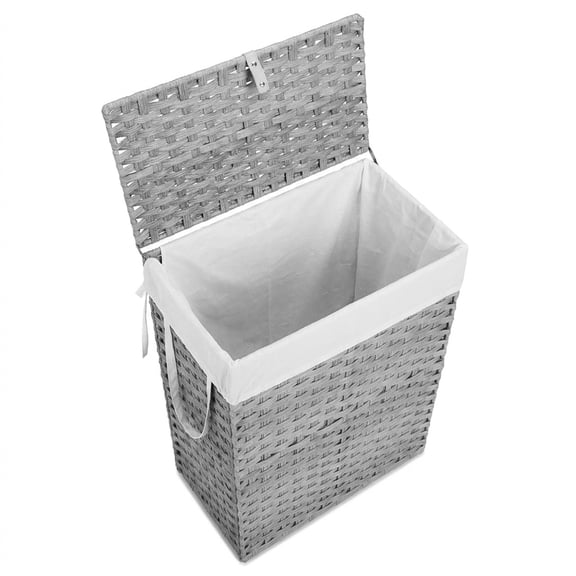 Alvantor 90L/110L Laundry Hamper with Lid, No Install Needed, Synthetic Rattan Clothes Laundry Basket with Lid and Handles, Foldable, Removable Liner, with Handles