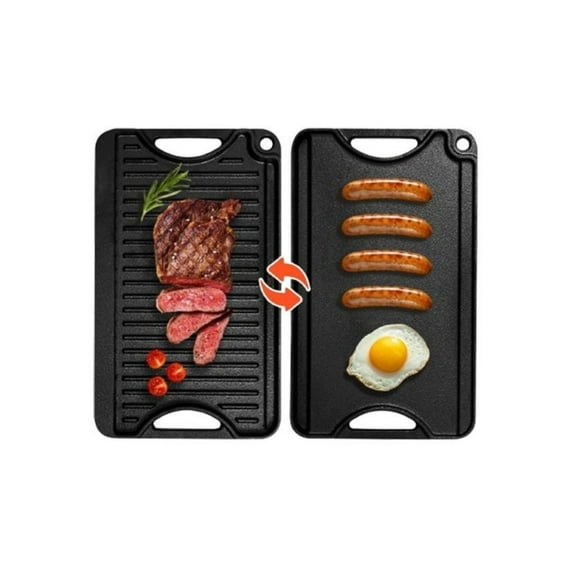 Cast Iron BBQ Grill Griddle Reversible Pan - 14x8.5/20x10 inch - Stove Top Grill Pan for Gas, Electric & Induction - Black