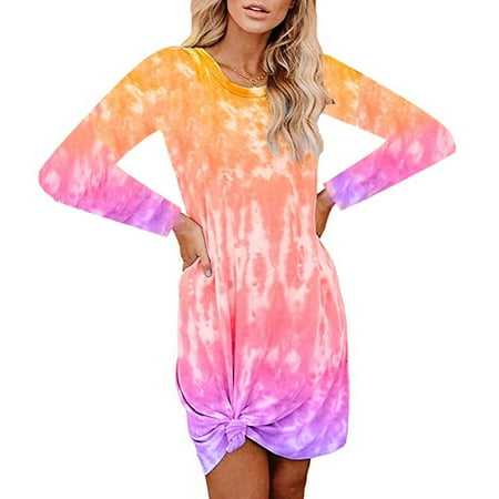 

Women s Tie Dye Tank Sleeveless Knee Length Pleated Sun Dresses Pajama Sleep Shirt Lounge Dress