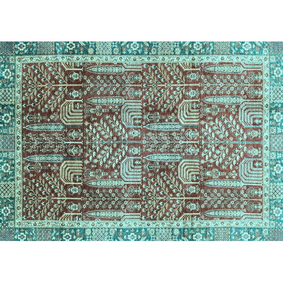 Ahgly Company Indoor Rectangle Abstract Light Blue Modern Area Rugs, 7' x 9'