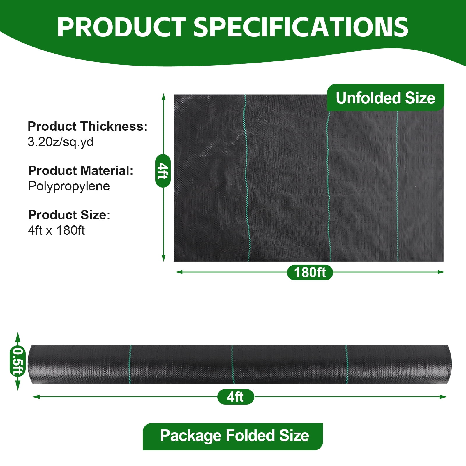 Landscape Fabric 4ft x180ft Weed Barrier Fabric Heavy Duty, Garden Fabric Weed Barrier, Woven Geotextile Fabric Under Gravel, Garden Tarp to Prevent Weeds, Black Mulch for Landscaping Fabric