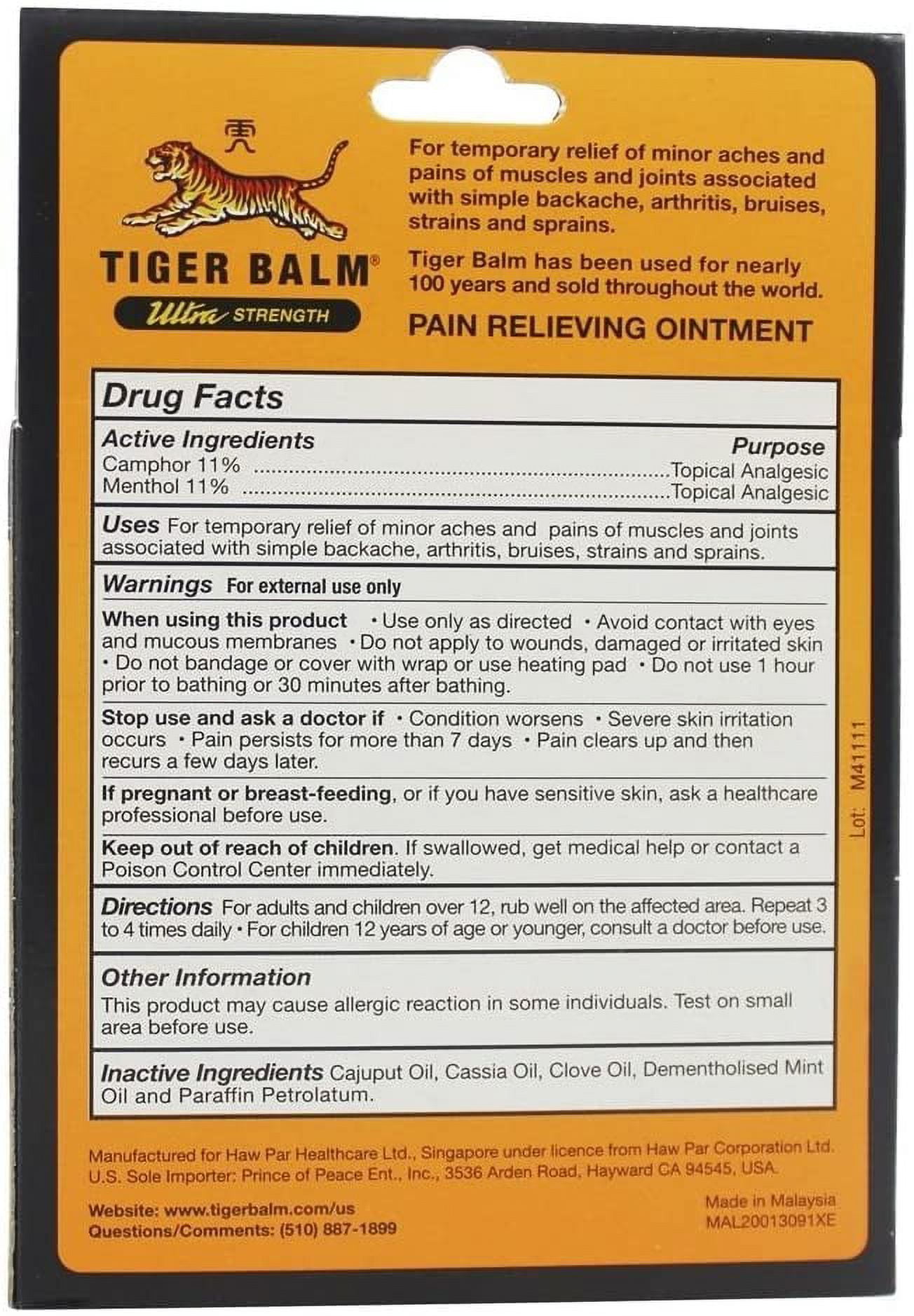 Tiger Balm Pain Relieving Ointment Ultra Strength - Non-Staining - 1.7 Oz