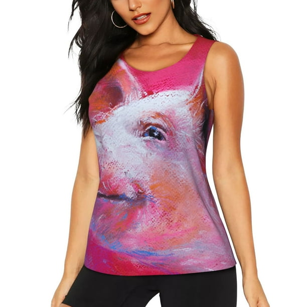 Fotbe Pig Blusas Sin Mangas para Mujer – Estilo Casual, Corte Suelto, Slim-Fit, Cuello Redondo Deportivo, Tops de Verano para Gimnasio y Yoga-Large