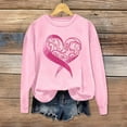 thumbnail image 4 of Fartey Women's Breast Cancer Long Sleeve Sweatshirt Cute Pink Ribbon Heart Print Crew Neck Pullover Tops Cancer Survivor Gift Sweatshirts Pink XL, 4 of 4
