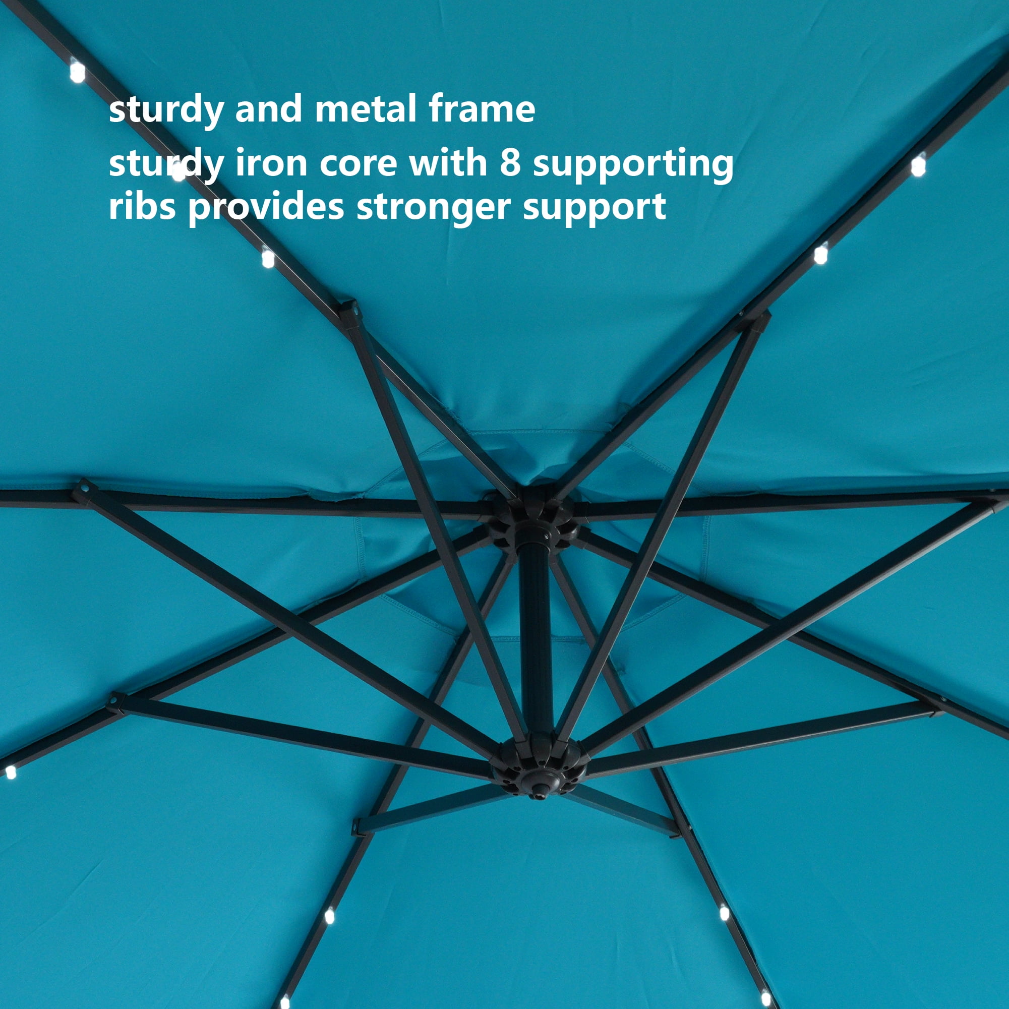 BAOTING 10 FT Solar LED Patio Outdoor Umbrella Hanging Cantilever Umbrella Offset Umbrella Easy Open Adustment with 32 LED Lights