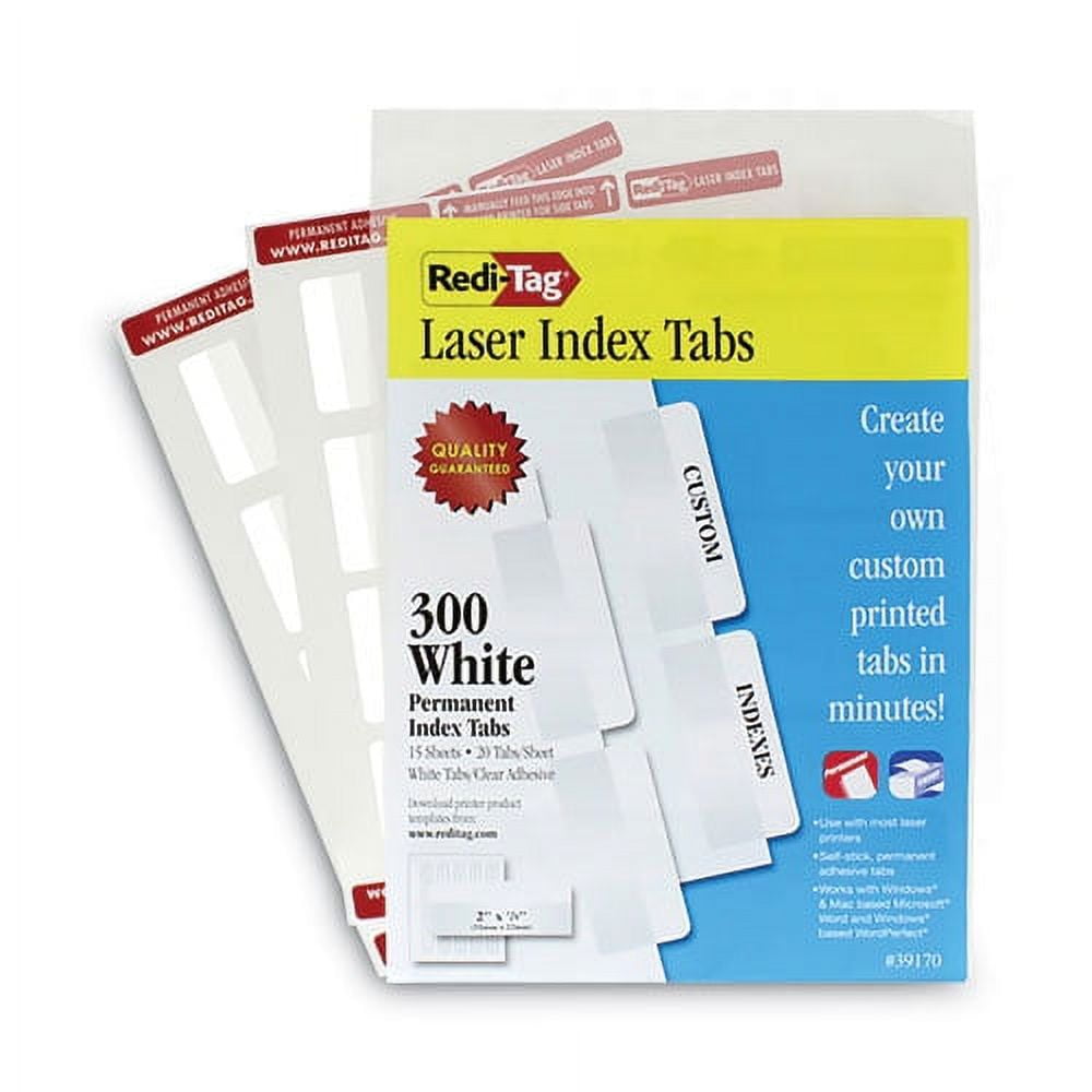 Laser Printable Index Tabs, 1/5-Cut Tabs, White, 2" Wide, 300/pack | Bundle of 2 Packs