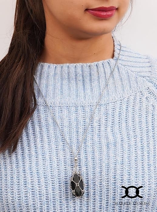 Marble Stories Cage Necklace For Women – Interchangeable Marble Stone Necklace, Brass Cage Pendant, Stainless Steel Chain - View #3