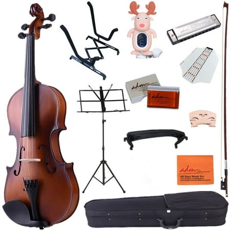ADM 4/4 Full Size Handcrafted Solid Wood Student Acoustic Violin Starter Kits, Beginner Outfit with Violin Hard Case, Bow, Music Stand, Tuner, etc,
