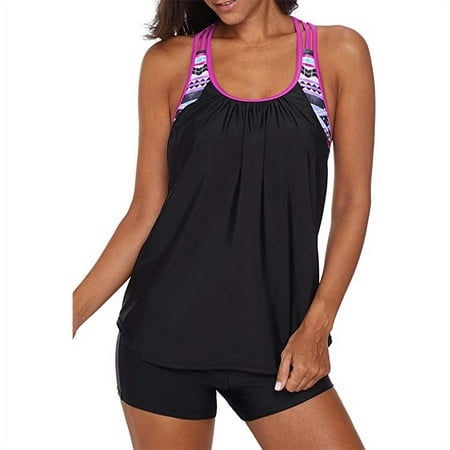 Womens Blouson Striped Printed Strappy T Back Push Up Tankini Swimsuits ...
