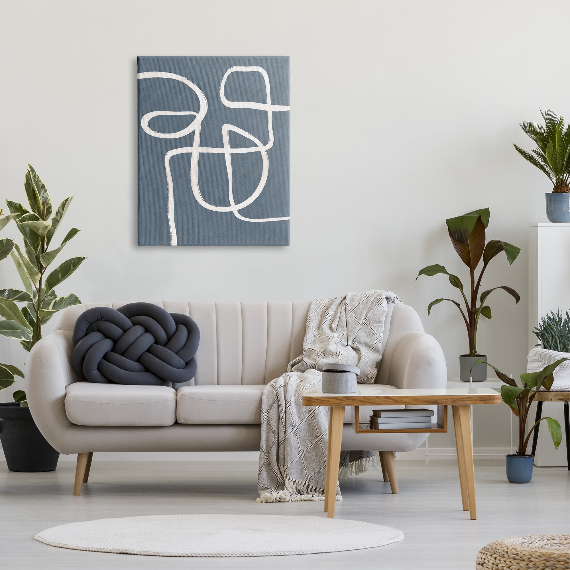 Stupell Industries Round White Squiggles Contemporary Abstract Design Graphic Art Gallery Wrapped Canvas Print Wall Art, Design by Nina Blue