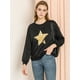 thumbnail image 3 of INSPIRE CHIC Sudadera de manga larga con cuello redondo y lentejuelas brillantes para mujer Negro M, 3 of 6