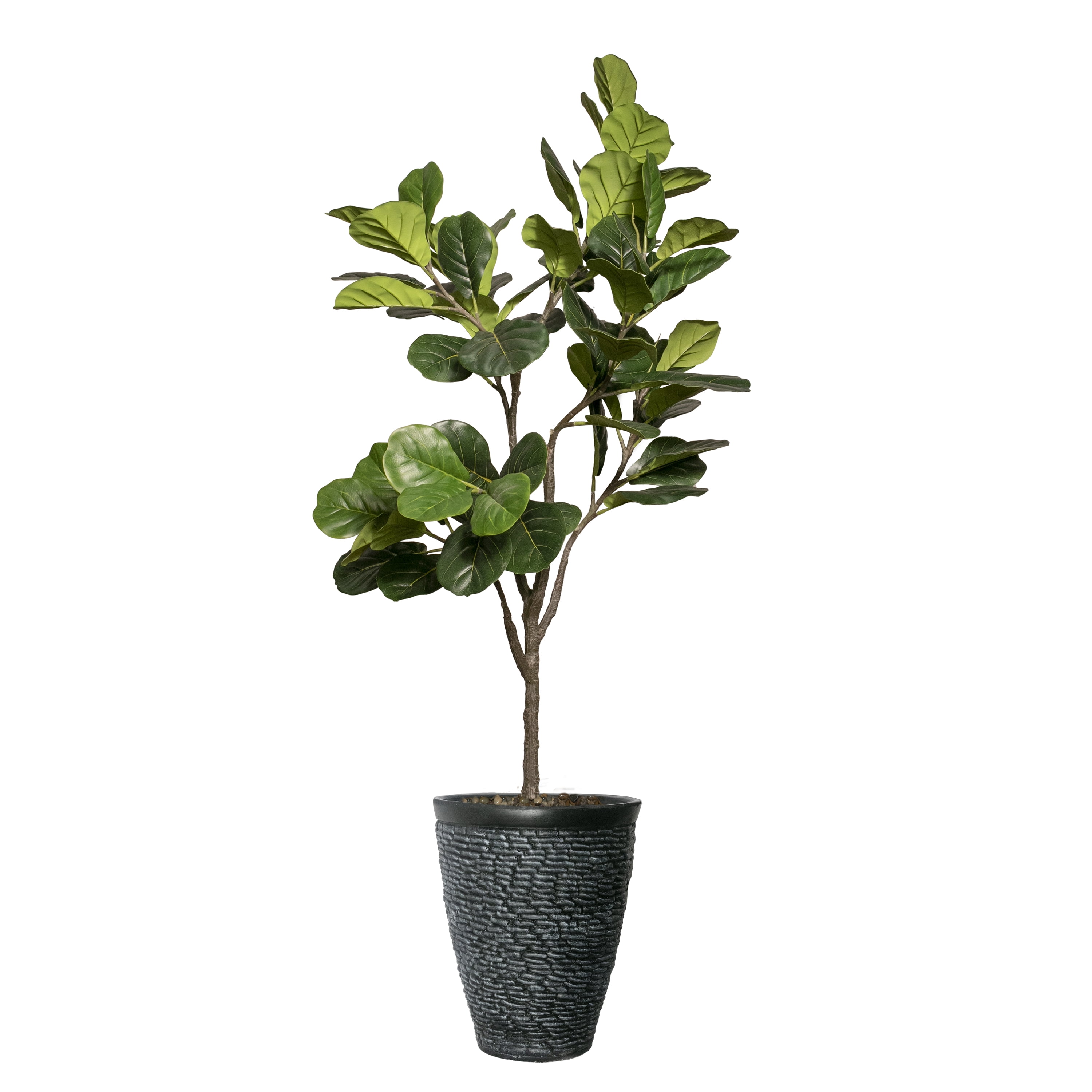Tall Green Faux Fiddle Leaf Fig Tree in Gray Planter