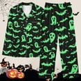 thumbnail image 7 of Feancey Soft Pajama Set for Women Halloween Print Button Down Shirt and Pants Loungewear Sets Long Sleeve Cozy Sleepwear 2 Piece Outfits Green M, 7 of 7