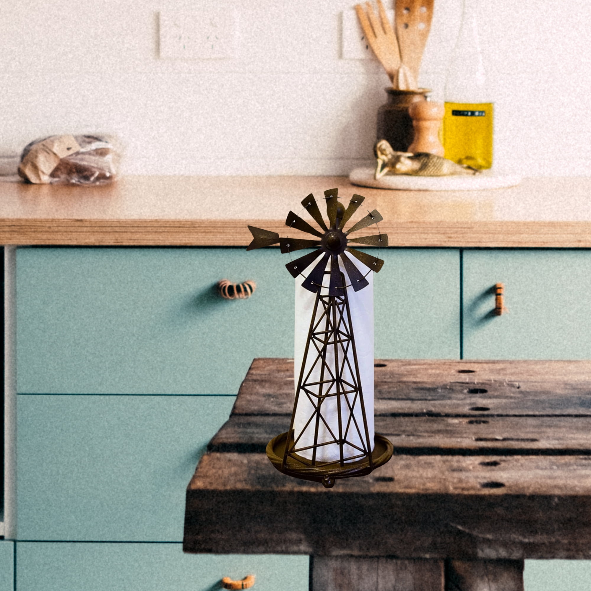 Windmill Metal Paper Towel Holder Freestanding Rustic Farmhouse Kitchen Dining