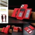 thumbnail image 2 of Allytechgroup 2-in-1 Magnetic Wallet Case for Apple iPhone 15, Detachable Card Holder with Zipper Pocket RFID Blocking Kickstand PU Leather Protective Flip Cover with 6 Slots, Red, 2 of 6