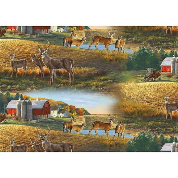 Elizabeth's Studio Fabrics Whitetails by Darrell Bush Deer on the Farm Scenic 100% Cotton Fabric sold by the yard