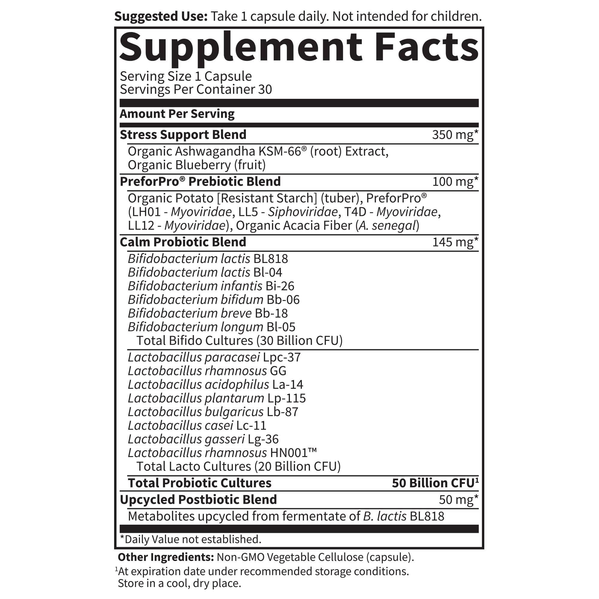 Garden of Life Dr Formulated Calm Daily 3-in-1 Complete Probiotics, Prebiotics & Postbiotics with Ashwagandha - PRE + PRO + POSTBIOTIC Supplement for Immune, Digestive & Mood Support - 30 Day Supply