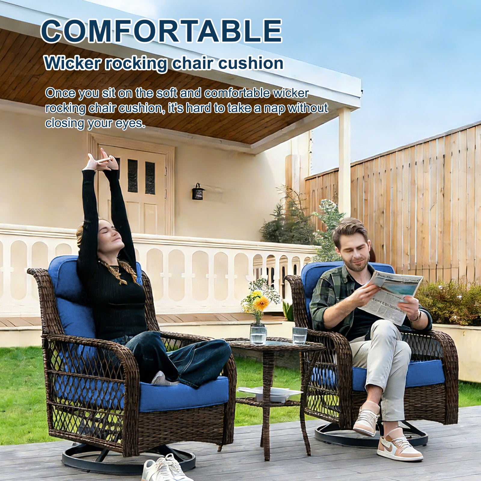 Outdoor Deep Seat Cushion 24 X 24 X 6 in, Patio Rattan Rocker Cushion, Waterproof & Fade Resistant Patio Furniture Cushions for Wicker Chair, Sofa, Couch